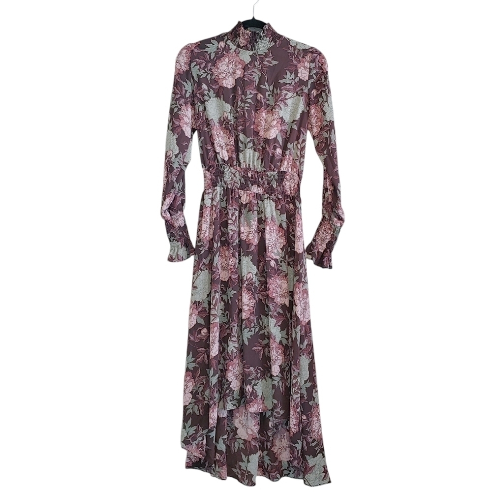 Nanette Nanette Lepore Smocked Hi-Low Hem Floral Maxi Dress Sz 4 Dark Romantic
